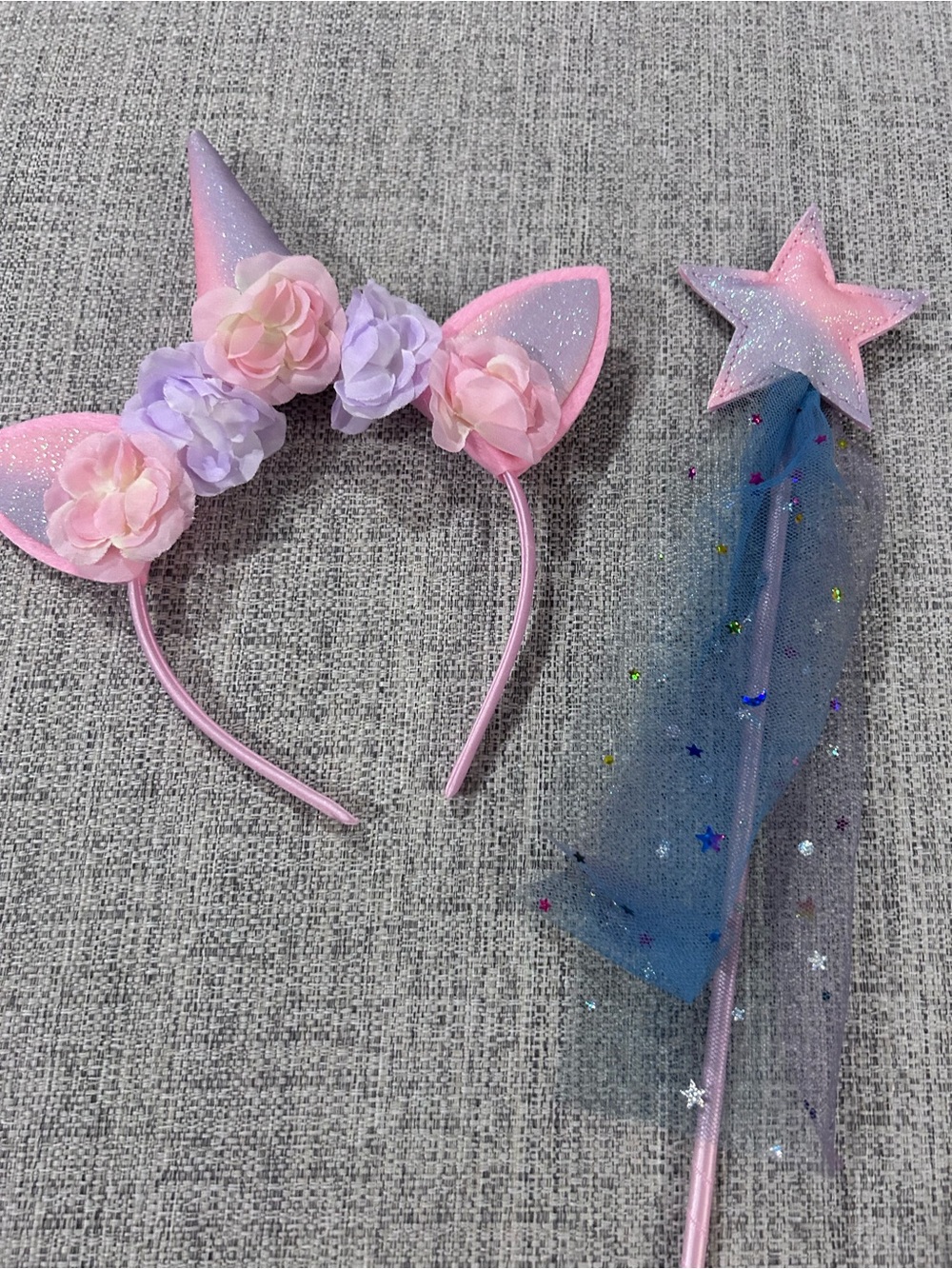 Unicorn Pastel Tulle Costume Set with Headband & Wand - Pink Purple Blue - Picture 8 of 8